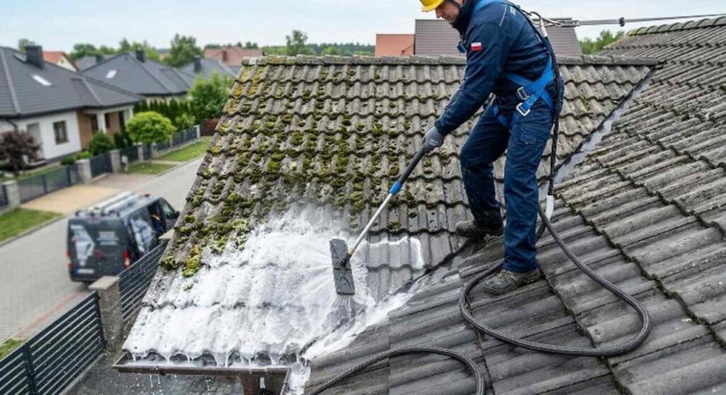 Wysokościowe czyszczenie dachu z mchu w Szczecinie