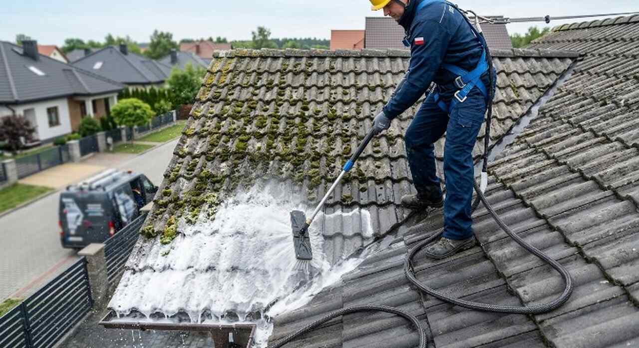 Wysokościowe czyszczenie dachu z mchu w Szczecinie