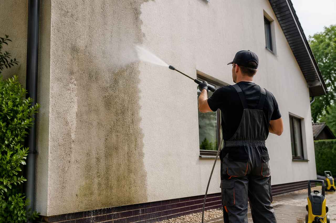 Mycie elewacji domu myjką ciśnieniową w Szczecinie – czyszczenie tynku z zabrudzeń, glonów i osadów