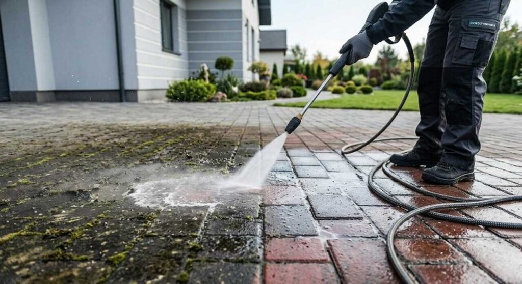 Efekt mycia ciśnieniowego kostki brukowej w Szczecinie — Hydroczyszczenie